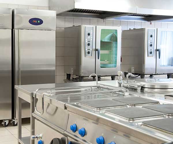 Empty restaurant kitchen with professional equipment